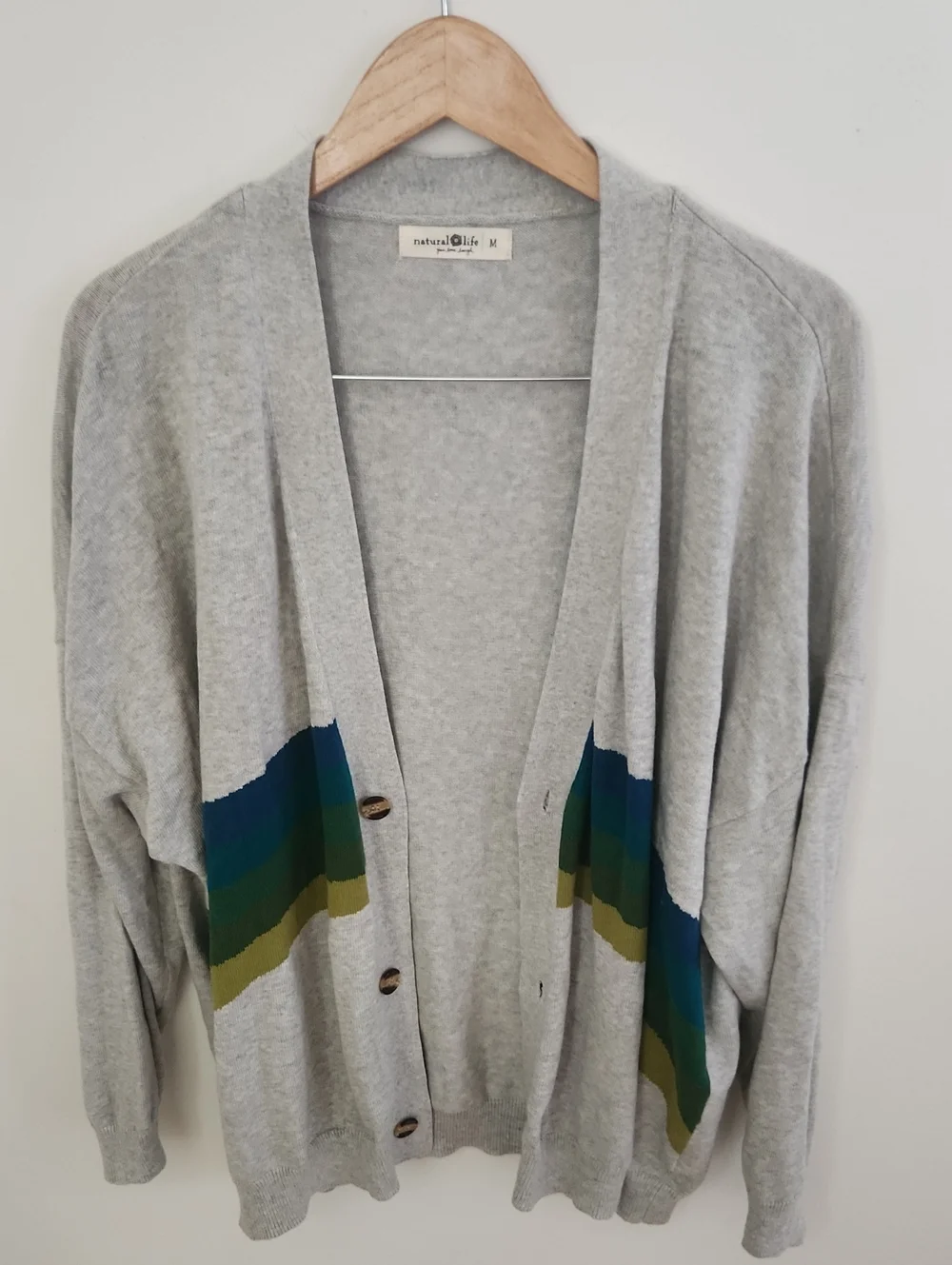 NATURAL LIFE Live Happy Light Gray Color Block Button Down Cardigan Medium